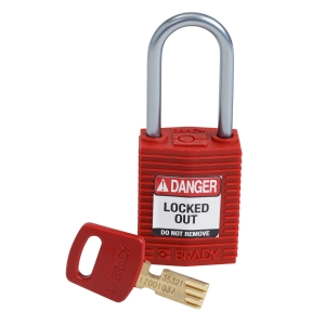 Kłódka SafeKey Nylon Compact Brady - szekla aluminiowa 38 mm różne klucze CZERWONA (151655)