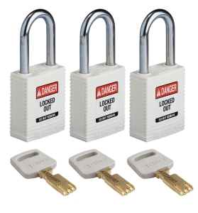 Brady kłódki SafeKey Nylon - szekla stalowa 38 mm jednakowe klucze zestaw 3 szt (150340)