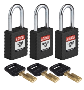 Brady kłódki SafeKey Nylon - szekla stalowa 38 mm jednakowe klucze zestaw 3 szt (150294)