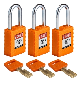 Brady kłódki SafeKey Nylon - szekla stalowa 38 mm jednakowe klucze zestaw 3 szt (150364)