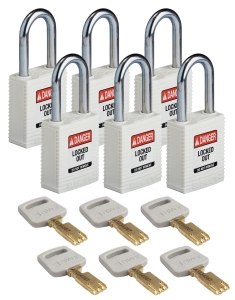 Brady Kłódki SafeKey Nylon - szekla stalowa 38 mm różne klucze zestaw 6 szt (150292)