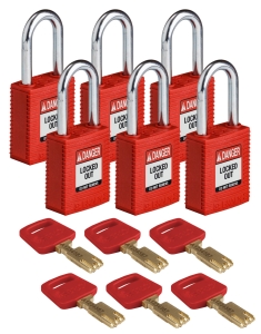 Brady Kłódki SafeKey Nylon - szekla stalowa 38 mm różne klucze zestaw 6 szt (150270)