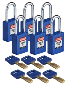 Brady Kłódki SafeKey Nylon - szekla stalowa 38 mm różne klucze zestaw 6 szt (150316)