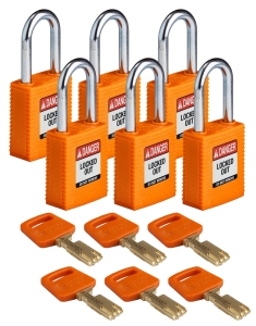 Brady Kłódki SafeKey Nylon - szekla stalowa 38 mm różne klucze zestaw 6 szt (150336)