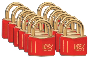 Brady  kłódka mosiężna - szekla z litego mosiądzu 21 mm różne klucze zestaw 12 szt (051354)