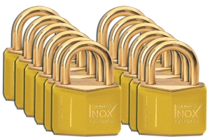 Brady  kłódka mosiężna - szekla z litego mosiądzu 21 mm różne klucze zestaw 12 szt (051357)