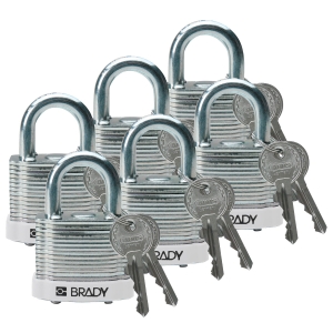 Brady laminowane kłódki stalowe - szekla ze stali hartowanej 20 mm różne klucze zestaw 6 szt  (814094)