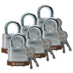 Brady laminowane kłódki stalowe - szekla ze stali hartowanej 20 mm różne klucze zestaw 6 szt  (814092)