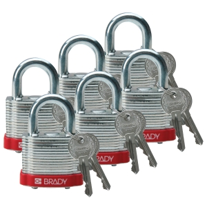 Brady laminowane kłódki stalowe - szekla ze stali hartowanej 20 mm różne klucze zestaw 6 szt  (814088)