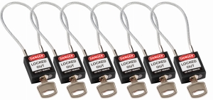 Brady kłódka tradycyjna nylonowa z linką - linka o długości 20 cm jednakowe klucze zestaw 6 szt. (195946)