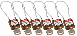 Brady kłódka tradycyjna nylonowa z linką - linka o długości 20 cm jednakowe klucze zestaw 6 szt. (195947)