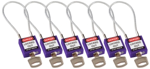 Brady kłódka tradycyjna nylonowa z linką - linka o długości 20 cm jednakowe klucze zestaw 6 szt. (195950)