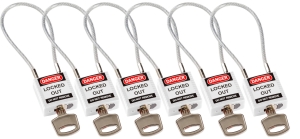 Brady kłódka tradycyjna nylonowa z linką - linka o długości 20 cm jednakowe klucze zestaw 6 szt. (195951)