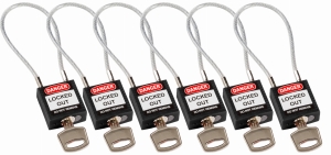 Brady kłódka tradycyjna nylonowa z linką - linka o długości 20 cm różne klucze zestaw 6 szt.  (195980)