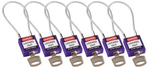 Brady kłódka tradycyjna nylonowa z linką - linka o długości 20 cm różne klucze zestaw 6 szt.  (195984)