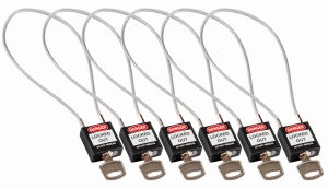 Brady kłódka tradycyjna nylonowa z linką - linka o długości 40 cm jednakowe klucze zestaw 6 szt. (195952)