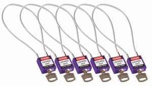 Brady kłódka tradycyjna nylonowa z linką - linka o długości 40 cm różne klucze zestaw 6 szt. (195990)