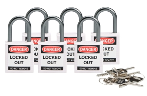 Brady kłódka tradycyjna nylonowa kompaktowa - szekla aluminiowa 25 mm różne klucze zestaw 6 szt. (814122)