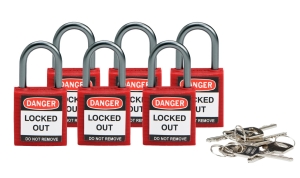 Brady kłódka tradycyjna nylonowa kompaktowa - szekla aluminiowa 25 mm różne klucze zestaw 6 szt. (814116)