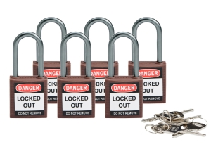 Brady kłódka tradycyjna nylonowa kompaktowa - szekla aluminiowa 38 mm różne klucze zestaw 6 szt. (814130)