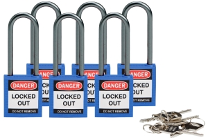 Brady kłódka tradycyjna nylonowa kompaktowa - szekla aluminiowa 50 mm różne klucze zestaw 6 szt. (814134)