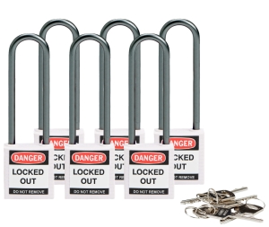 Brady kłódka tradycyjna nylonowa kompaktowa - szekla aluminiowa 75 mm różne klucze zestaw 6 szt. (814152)