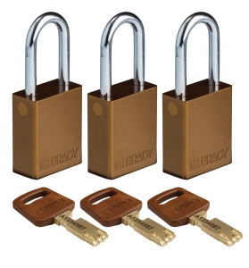 Brady kłódka SafeKey aluminium - szekla stalowa 38 mm jednakowe klucze zestaw 3 szt. (150260)