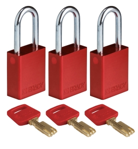 Brady kłódka SafeKey aluminium - szekla stalowa 38 mm jednakowe klucze zestaw 3 szt. (150262)