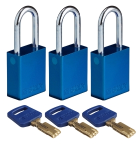 Brady kłódka SafeKey aluminium - szekla stalowa 38 mm jednakowe klucze zestaw 3 szt. (150261)