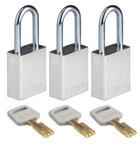 Brady kłódka SafeKey aluminium - szekla stalowa 38 mm jednakowe klucze zestaw 3 szt. (150304)