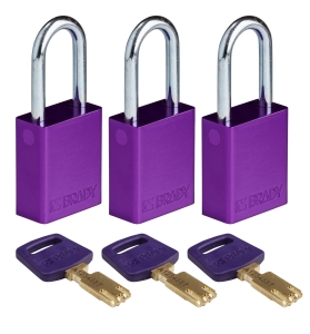 Brady kłódka SafeKey aluminium - szekla stalowa 38 mm jednakowe klucze zestaw 3 szt. (150348)