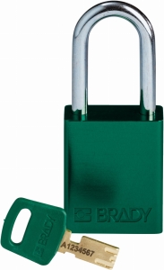 Brady kłódka SafeKey aluminium - szekla stalowa 38 mm różne klucze (150264)