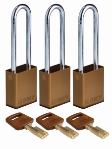 Brady kłódka SafeKey aluminium - szekla stalowa 76 mm jednakowe klucze zestaw 3 szt. (150299)