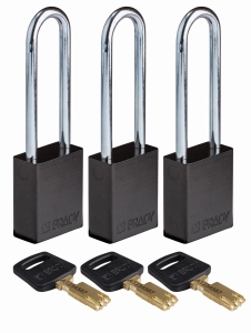 Brady kłódka SafeKey aluminium - szekla stalowa 76 mm jednakowe klucze zestaw 3 szt. (150217)