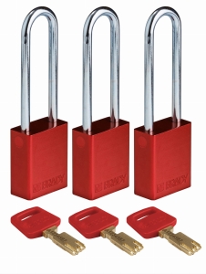 Brady kłódka SafeKey aluminium - szekla stalowa 76 mm jednakowe klucze zestaw 3 szt. (150218)