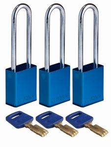 Brady kłódka SafeKey aluminium - szekla stalowa 76 mm jednakowe klucze zestaw 3 szt. (150277)