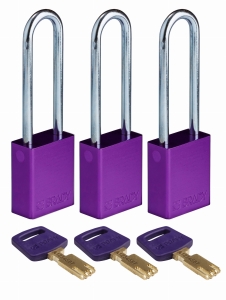 Brady kłódka SafeKey aluminium - szekla stalowa 76 mm jednakowe klucze zestaw 3 szt. (150300)