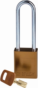 Brady kłódka SafeKey aluminium - szekla stalowa 76 mm różne klucze (150284)