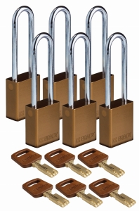 Brady kłódka SafeKey aluminium - szekla stalowa 76 mm różne klucze zestaw 6 szt. (150235)