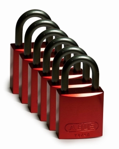 Brady tradycyjna pełna kłódka aluminiowa - szekla z litego aluminium 25 mm różne klucze zestaw 6 szt. (814066)