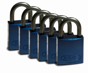 Brady tradycyjna pełna kłódka aluminiowa - szekla z litego aluminium 25 mm różne klucze zestaw 6 szt. (814065)