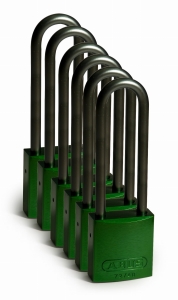 Tradycyjna pełna kłódka aluminiowa Brady - szekla z litego aluminium 75 mm różne klucze zestaw 6 szt. (814083)