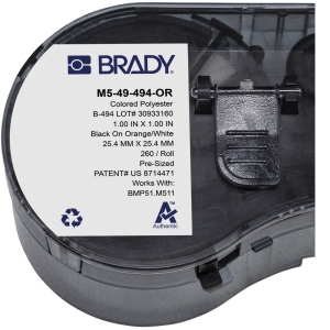Brady M5-49-494-OR etykieta poliestrowa biało pomarańczowa 25,40mm x 25,40 mm (1709010)